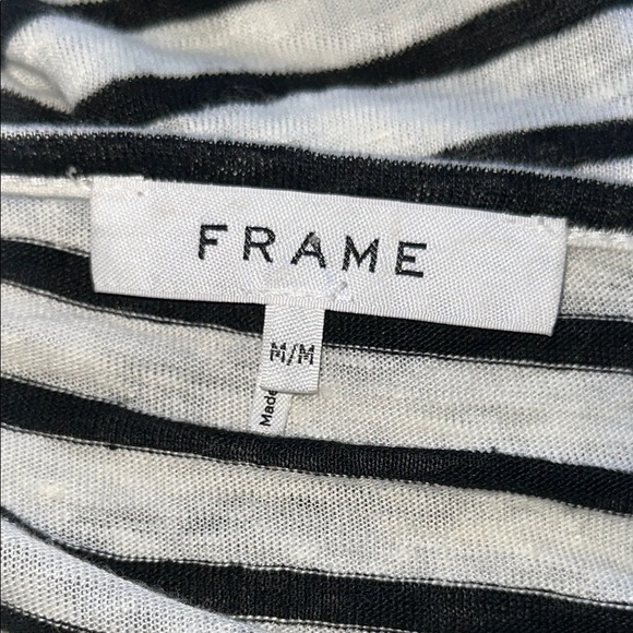 FRAME Black and White Striped Ruffle Long Sleeve Linen Top Sz. M - Picture 4 of 7